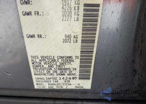 2016 Nissan Altima 2.5 Sr from USA, damaged, VIN 1N4AL3AP5GC142447